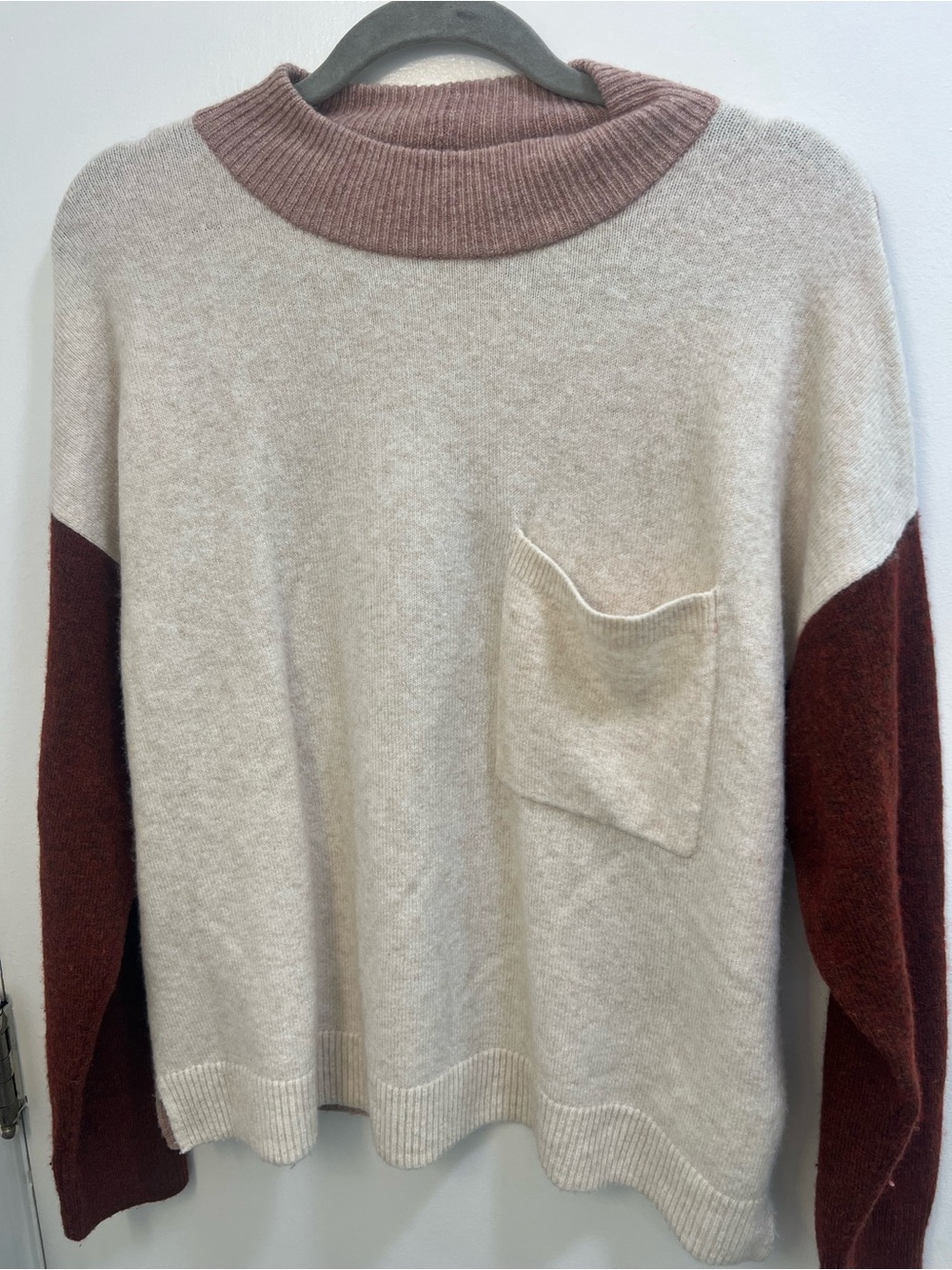 Madewell Cream and Brown Colorblock Cowl Sweater